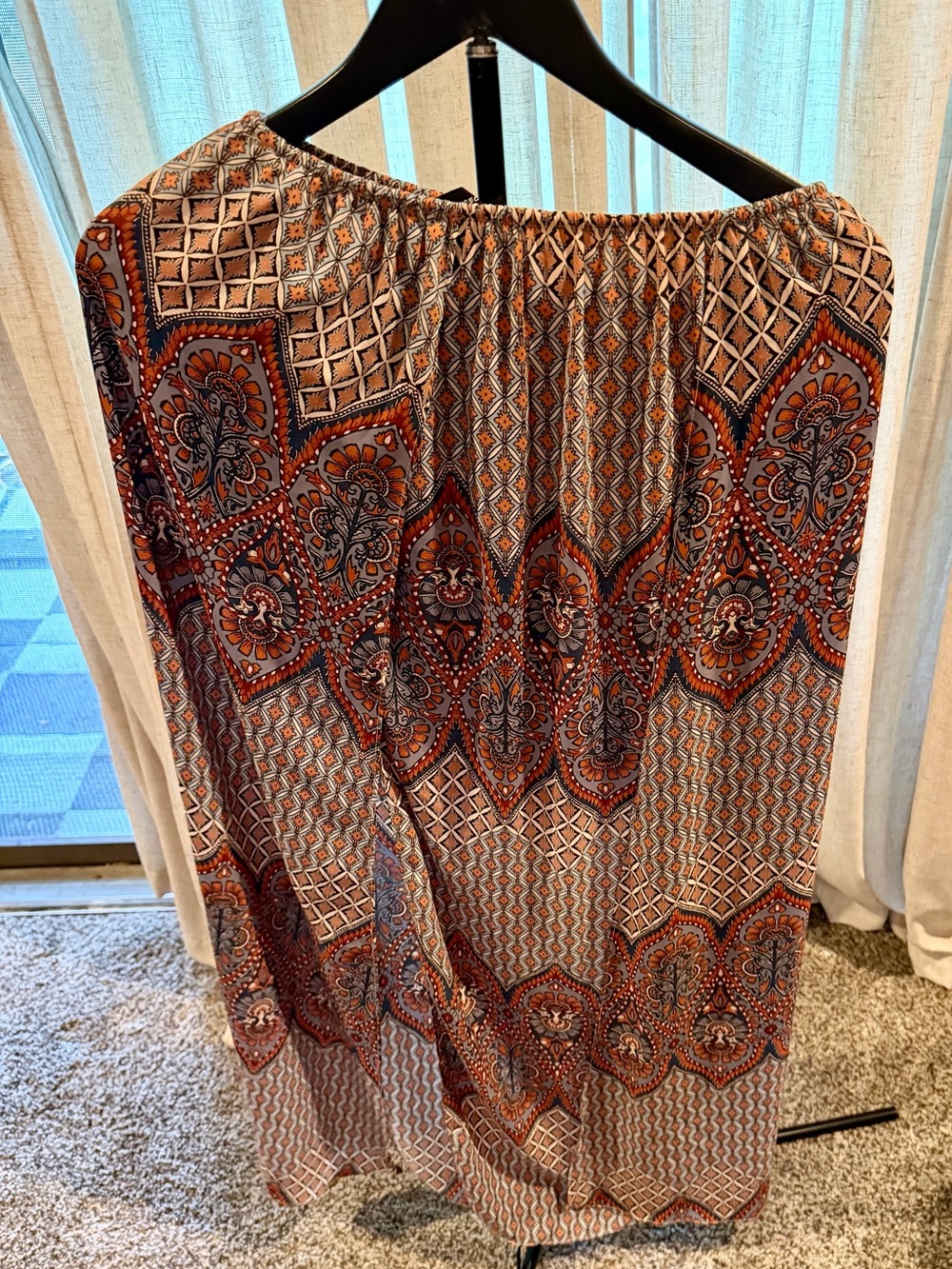Olivaceous Rust and Cream Boho Tile-Print Maxi Skirt